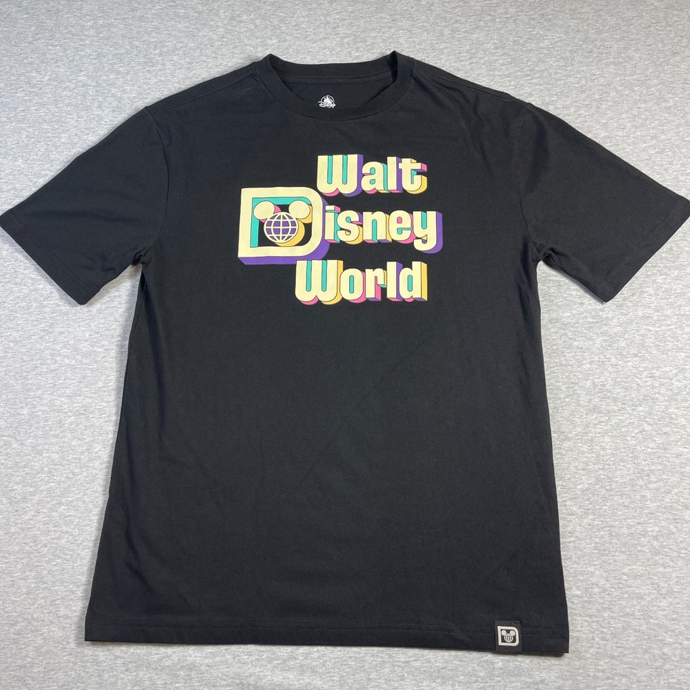 Disney Parks Walt Disney World Mens Small S‎ Retro Globe D Logo T Shirt Black